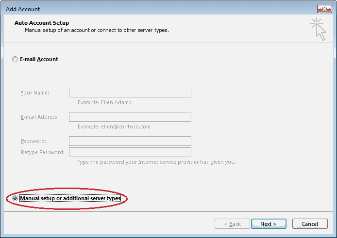 04 - Click Manual setup or additional server types -Outlook Email Setup