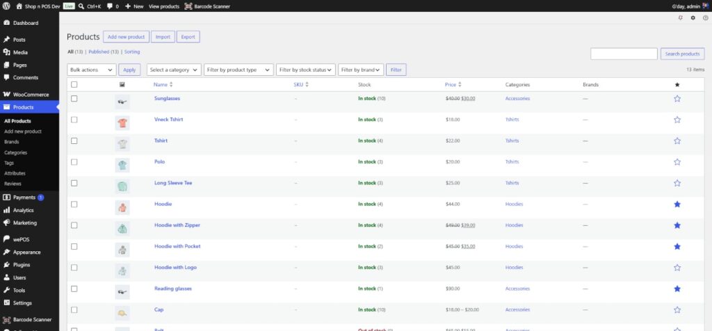 Online Shop Product Management Section